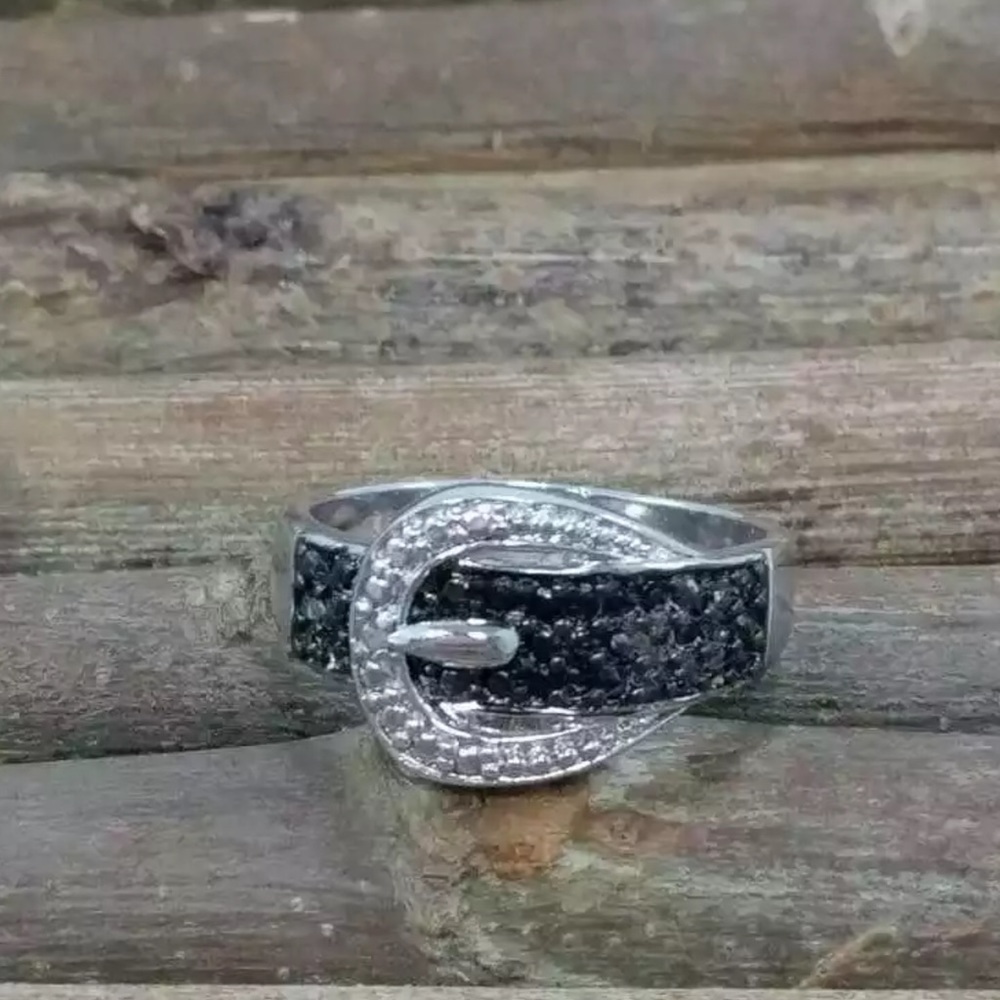 DBJ Size 8 Sterling Diamond Belt Buckle Ring EUC